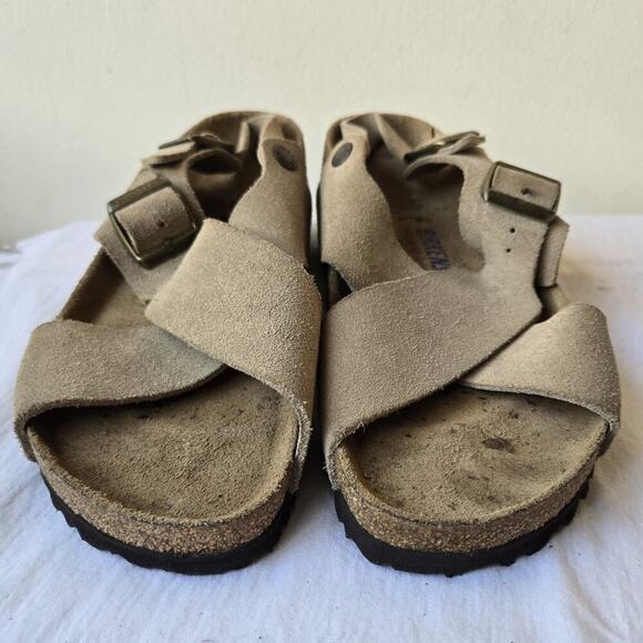 Birkenstock Tulum Women's Suede Cross Cross Slingback Sandals Beige Size 40/US 9 - Picture 3 of 11